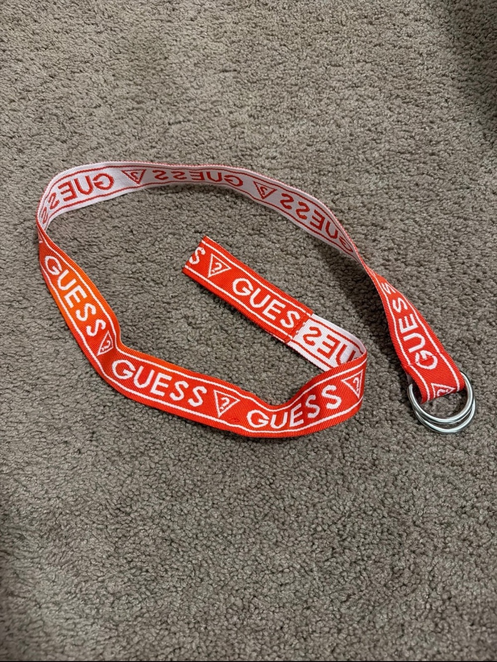 Guess Logo Red & White Belt with Double D-Ring Buckle